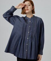 ピンタックデニムダンガリーブラウス
