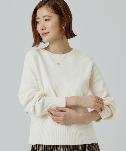 【インしない・毛玉軽減】大人上品なダイヤ柄ニット