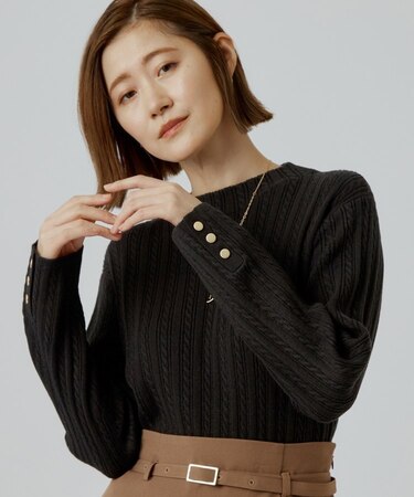 【毛玉軽減】すっきり美人見え ケーブルニット