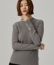 ラメ配色リブニットプルオーバー
