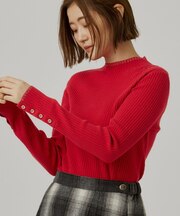 ラメ配色リブニットプルオーバー