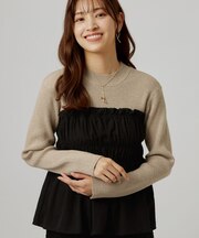 一枚でレイヤード感を楽しめる、ビスチェドッキングニット