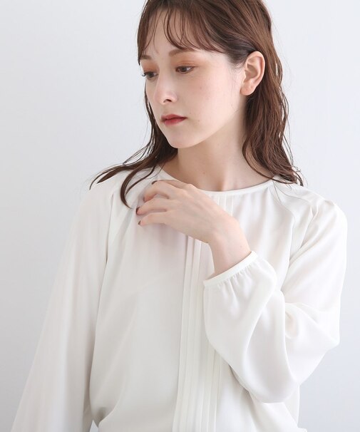 【洗える/UVケア/吸水速乾】タックデデザインブラウス