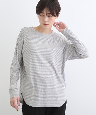 【LIFE】ラウンドネック ボーダーロングTシャツ