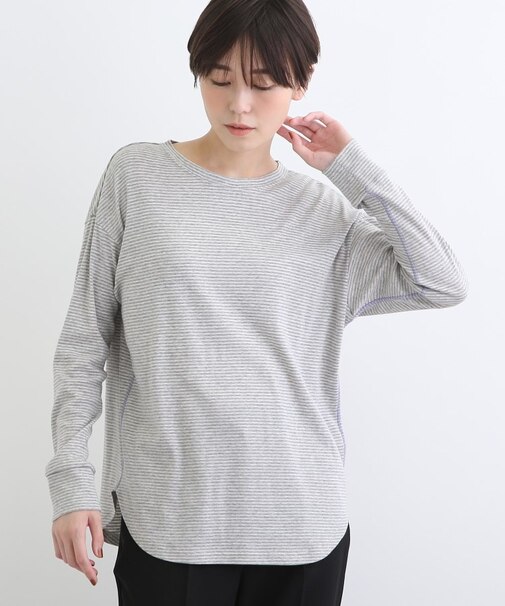 【LIFE】ラウンドネック ボーダーロングTシャツ