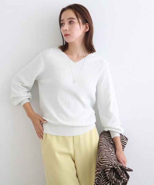 【洗える/ラメ】Vネックニット