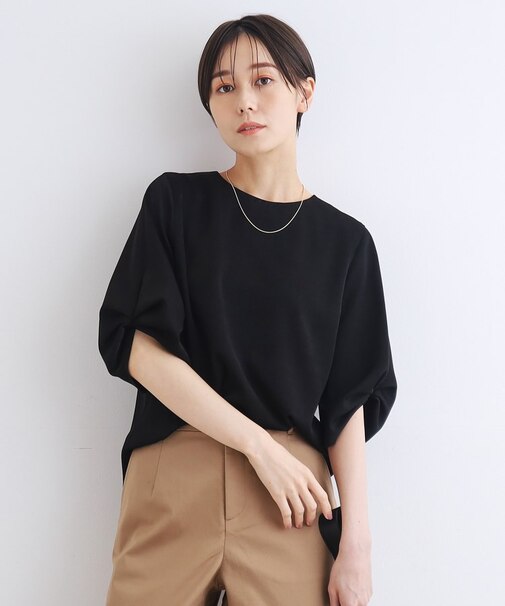 【洗える／スエード調】タックデザインブラウス