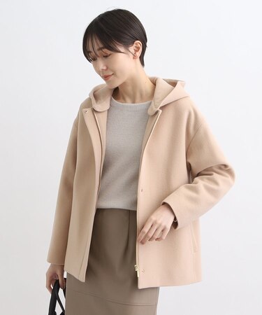 【ウール／2WAY】フーテッドミドルコート