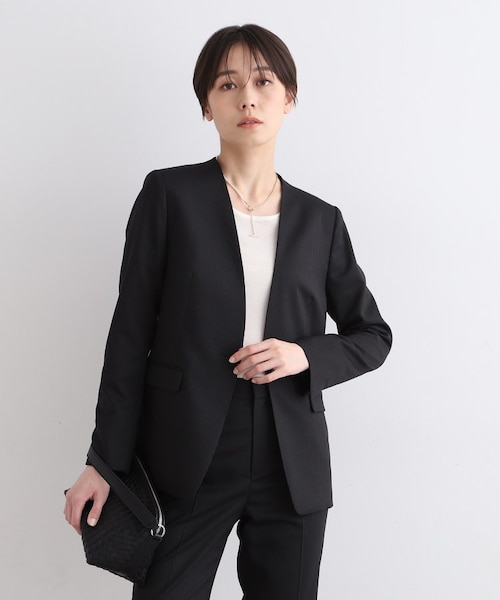 美品✨INDIVI (インディヴィ)ストライプスーツ セットアップ 3点セットM 定番スーツ／ウール混】ピンストライプノーカラージャケット