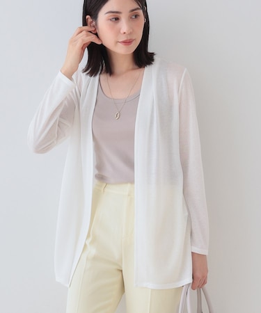 【洗える／シアーストライプ柄】着流しジャージカーディガン