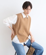 【洗える】アシンメトリーニットベスト