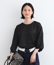 【こなれSETUP／洗える／サテン】タックツイストスリーブブラウス