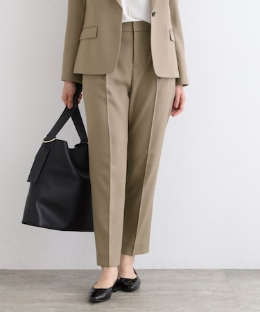 【洗える／UVケア／定番スーツ】ウール調テーパードパンツ