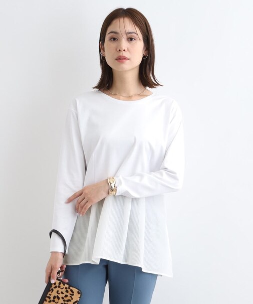 【洗える】透かしストライプコンビトップス