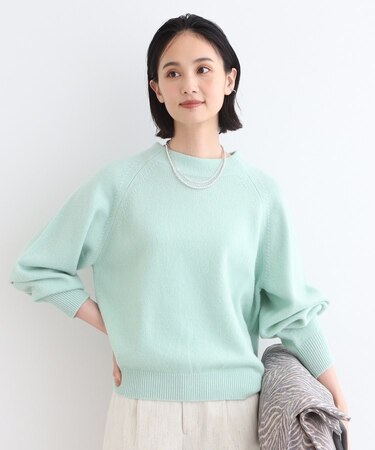 【カシミヤ混】ボリュームスリーブ ボトルネックニット