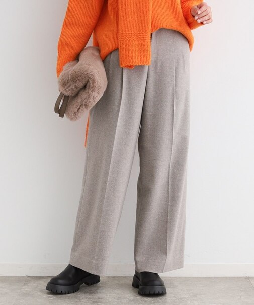 【ウール混】ネップヘリンボーン ワイドパンツ