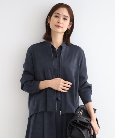 【洗える／UVケア】スエード調サテンジップブラウス