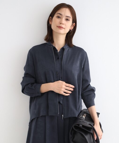 【洗える／UVケア】スエード調サテンジップブラウス