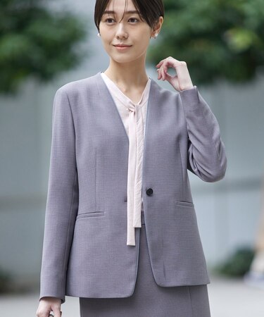 【洗える／スーツ】ノーカラージャケット