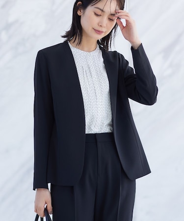 【洗える／UVケア／スーツ】ストレッチノーカラージャケット