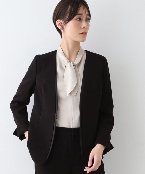 【日本製／トリアセテート混】スタイルアップ ノーカラージャケット