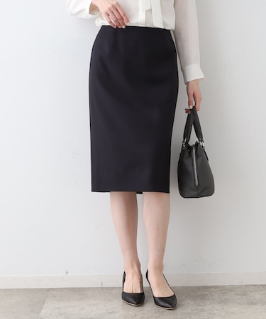 【日本製／インポート素材】ウールストレッチ ストレートスカート