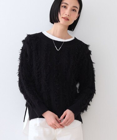 【洗える】フリンジ ジャカードニット