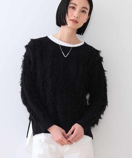 【洗える】フリンジ ジャカードニット