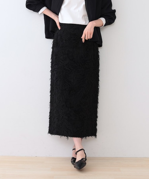 【スタイルUP】フリンジ調ジャカード ストレートラインスカート