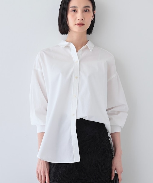 【UVケア／カラーストライプ柄】袖コンシャスシャツ