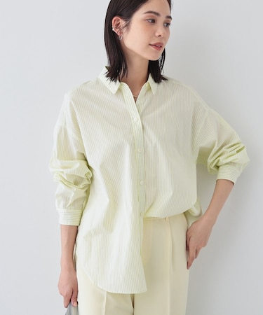 【UVケア／カラーストライプ柄】袖コンシャスシャツ