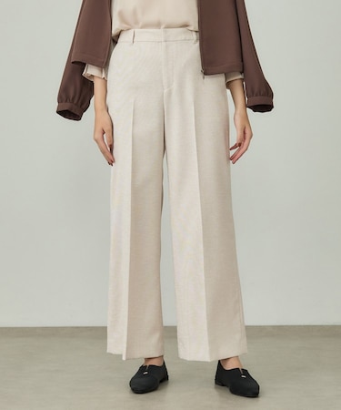 【こなれSETUP/ストライプ柄】リネンライクワイドパンツ