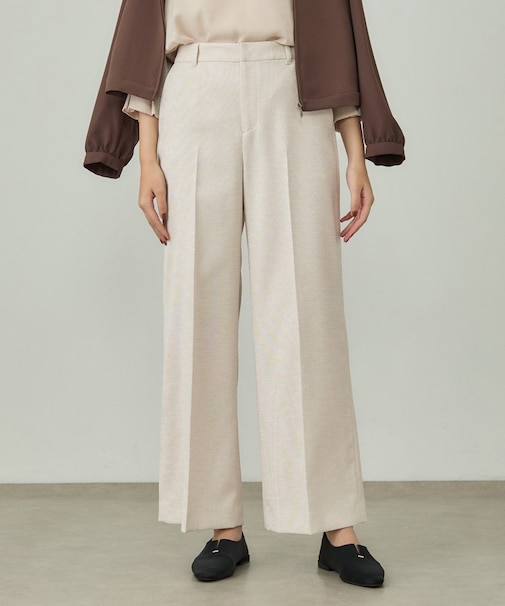 【こなれSETUP/ストライプ柄】リネンライクワイドパンツ