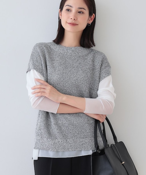 【和紙混素材】フレンチスリーブミックスカラーニット