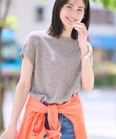 【和紙混素材】フレンチスリーブミックスカラーニット