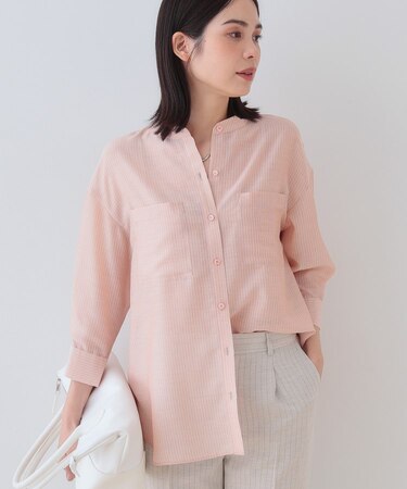 【洗える／エアリー素材】バンドカラーシャツ