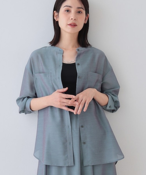 【洗える／エアリー素材】バンドカラーシャツ