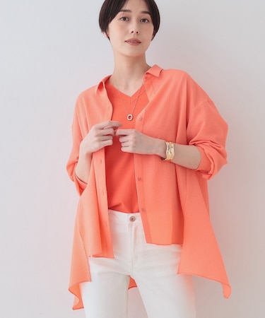 【洗える/凹凸素材】ハンカチーフヘム エアリーブラウス