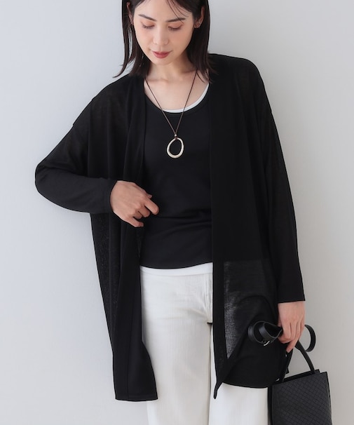 【洗える/シアーストライプ】ロング丈着流しカーディガン