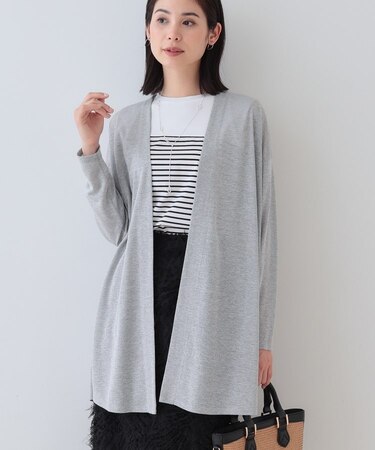 【洗える／シアーストライプ】ロング丈着流しカーディガン