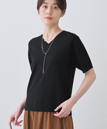 【洗える／清涼感】レーヨンストレッチ 安心丈の半袖ニット