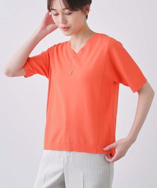 【洗える／清涼感】レーヨンストレッチ 安心丈の半袖ニット
