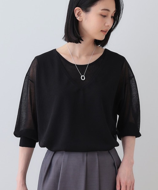 【洗える／シアーラメ】レイヤード風ニット