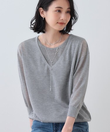 【洗える／シアーラメ】レイヤード風ニット