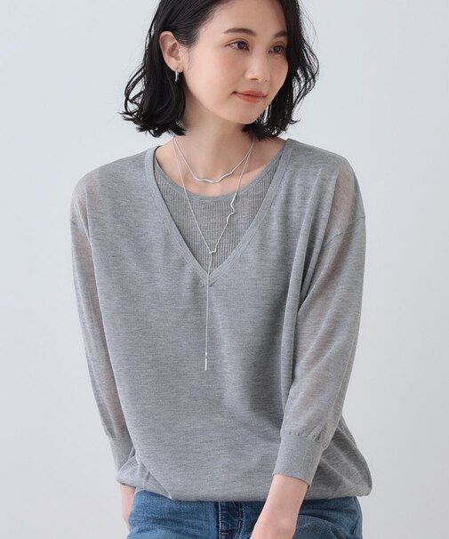 【洗える／シアーラメ】レイヤード風ニット