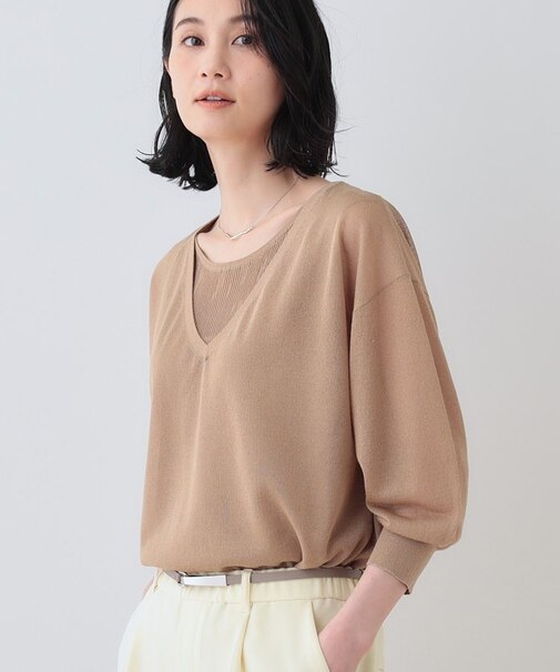 【洗える/シアーラメ】レイヤード風ニット