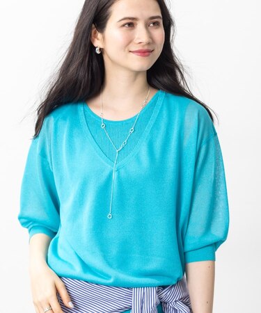 【洗える/シアーラメ】レイヤード風ニット