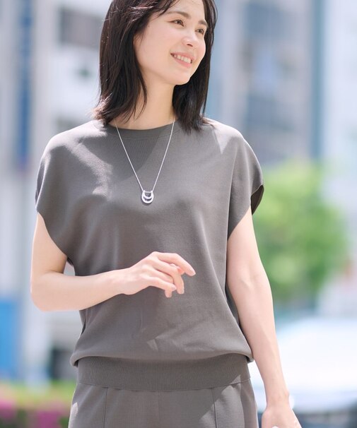 【洗える／SETUP可能】フレンチスリーブ イージーニット