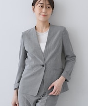 【洗える／夏スーツ】ミニ千鳥柄ノーカラージャケット