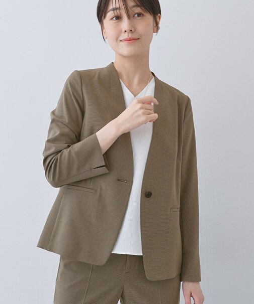 【洗える／夏スーツ】ミニ千鳥柄ノーカラージャケット